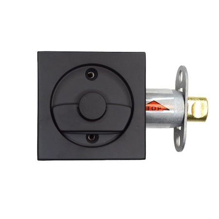 EMTEK Square Privacy Pocket Door Tubular Lock with Privacy Strike Plate and Dust Box Flat Black Finish 2135US19